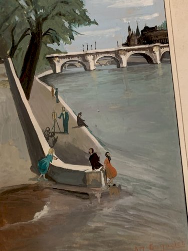 Anne Marie Guyader peinture 1950's Paris le Pont Neuf les quais le peintre