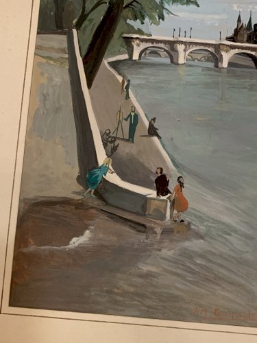 Anne Marie Guyader peinture 1950's Paris le Pont Neuf les quais le peintre