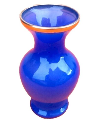 Années 1960 Vase balustre sur piédouche Opaline bleue Col avec dorure 