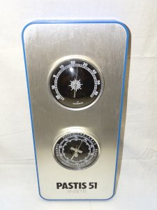 -1970s THERMOMETER BAROMETER WITH HANDS ADVERTISING PASTIS 51 ANISE LIQUEUR D