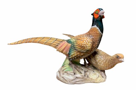 Antique Belgian ceramic pheasant couple polychrome Boch La Louvière