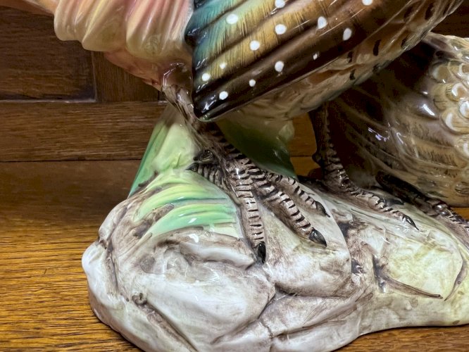 Antique Belgian ceramic pheasant couple polychrome Boch La Louvière