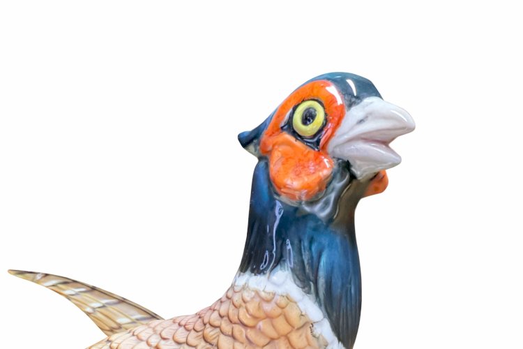 Antique Belgian ceramic pheasant couple polychrome Boch La Louvière