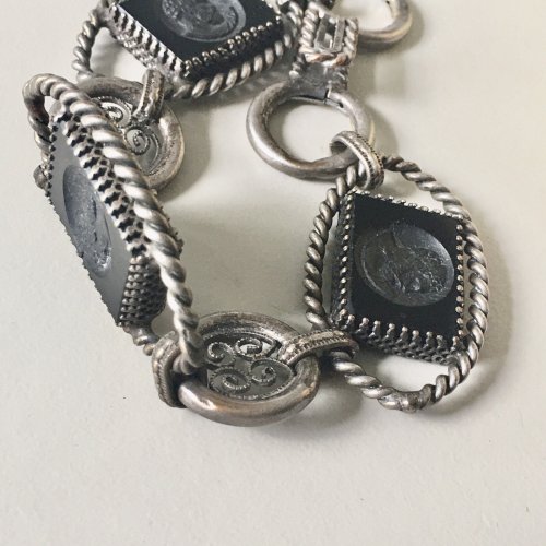 Antique Bracelet Camee Verre Noire Recto Verso Victorian Jewellery Vintage