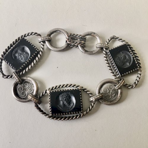Antique Bracelet Camee Verre Noire Recto Verso Victorian Jewellery Vintage