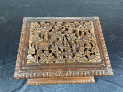 Antique Chinese Canton Qing Carved Wooden Jewelry Box 19th C 广东十三行精品檀香盒 Lock Key