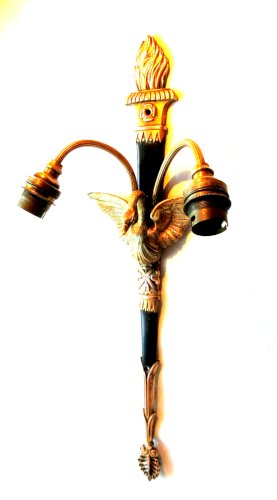 Applique bronze, Empire Charles X, Cygne ailes écartées entre 2 bras de lumière