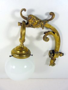 Sculpted Solid Bronze Lamp Empire Period Dragon Decoration, White Glass Shade