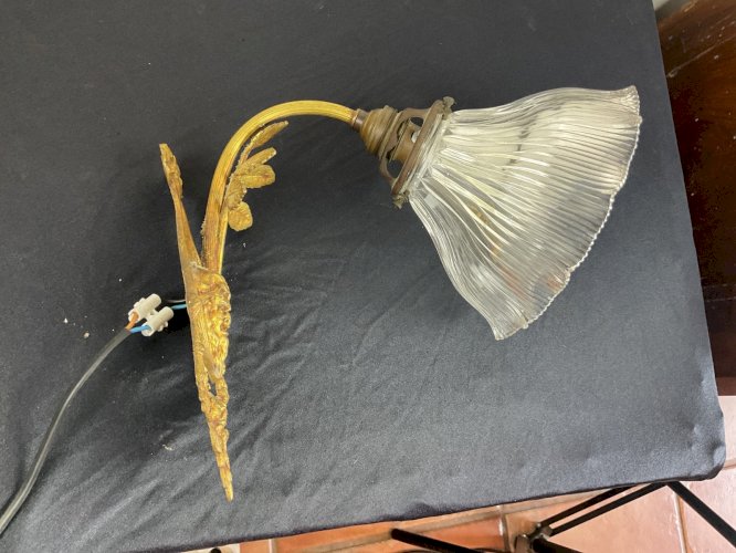 Applique en bronze Louis XIV , à décor de Bacchus avec tulipes holophane .