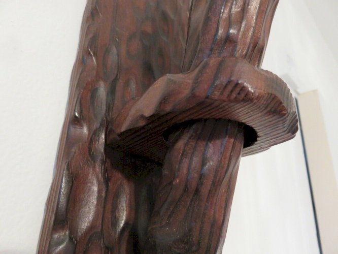 APPLIQUE FLAMBEAU EN BOIS MASSIF TAILLE A LA GOUGE ANNEES 40 50 - MAROLLES