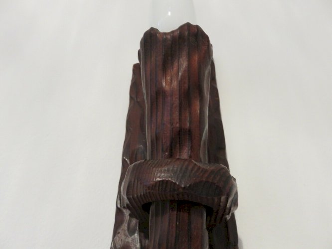 APPLIQUE FLAMBEAU EN BOIS MASSIF TAILLE A LA GOUGE ANNEES 40 50 - MAROLLES