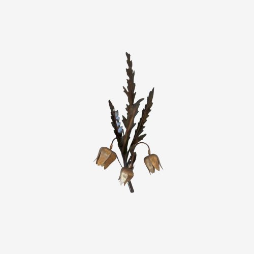 APPLIQUE FLORALE BRUTALISTE EN LAITON ET ACIER GRANDE DIMENSIONS ANNEES 70 