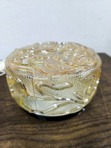 Applique ronde vintage en verre ambré, décor de fleurs