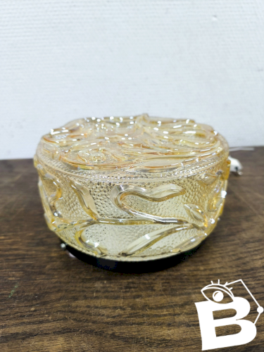 Applique ronde vintage en verre ambré, décor de fleurs