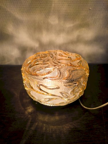 Applique ronde vintage en verre ambré, décor de fleurs