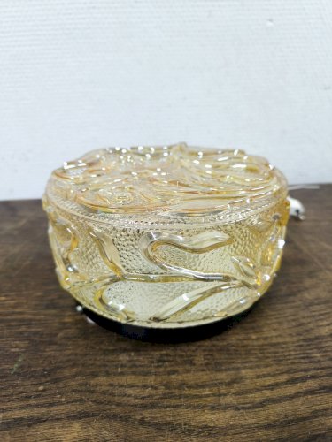 Applique ronde vintage en verre ambré, décor de fleurs