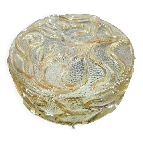 Applique ronde vintage en verre ambré, décor de fleurs