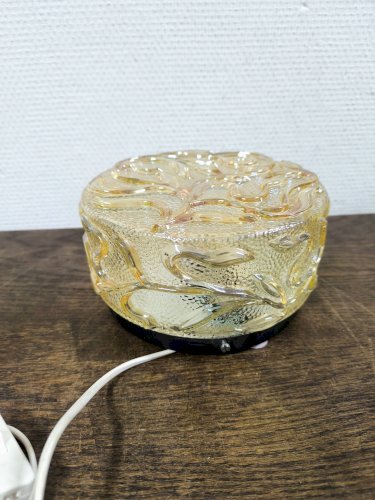 Applique ronde vintage en verre ambré, décor de fleurs