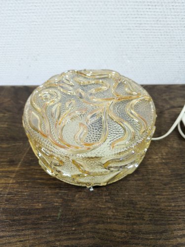 Applique ronde vintage en verre ambré, décor de fleurs