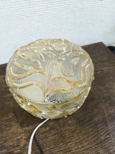 Applique ronde vintage en verre ambré, décor de fleurs