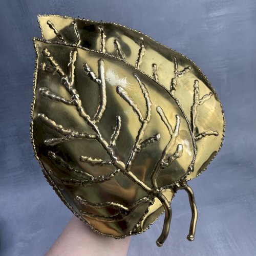 Applique vintage DLG de Jansen vers 1970 lampe murale double feuille métal dorée