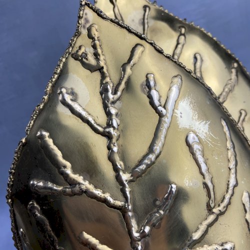 Applique vintage DLG de Jansen vers 1970 lampe murale double feuille métal dorée