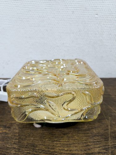 Applique vintage en verre ambré, décor fleurs