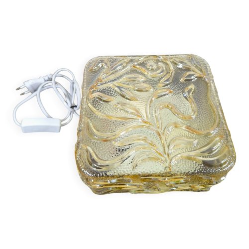 Applique vintage en verre ambré, décor fleurs