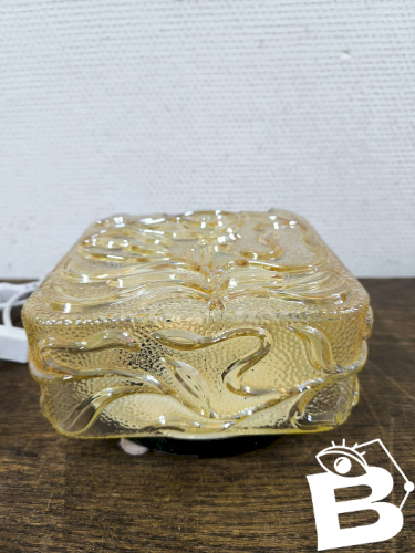 Applique vintage en verre ambré, décor fleurs