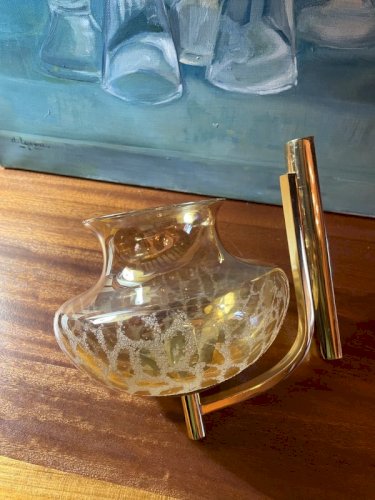 Applique vintage laiton et verre fumé