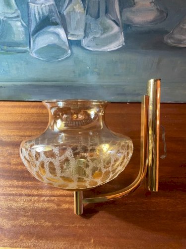 Applique vintage laiton et verre fumé