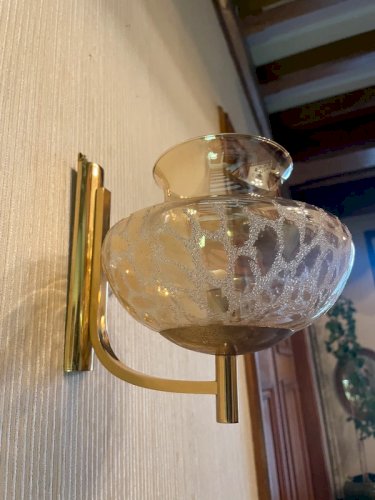 Applique vintage laiton et verre fumé