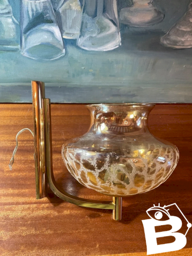 Applique vintage laiton et verre fumé