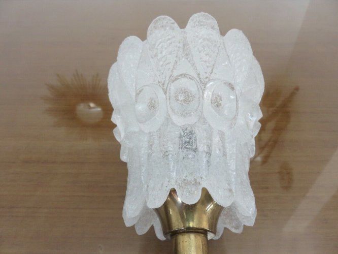 APPLIQUES TORCHERES EN VERRE DE MURANO ET LAITON PAR J.T. KALMAR 1960 AUTRICHE. 