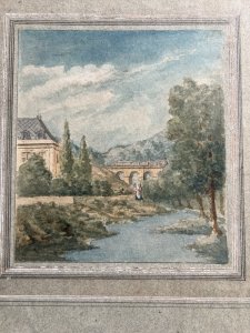 Aquarelle Ancienne Sur Papier XIXème Paysage  Personnage Locomotive Train Collec