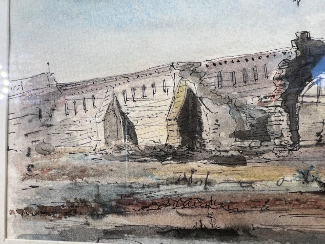 Aquarelle ancienne – Vue des ruines d’abbaye – Signée JP – XIXe siècle – 30 x 22