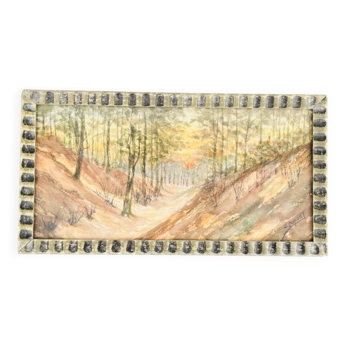 Aquarelle belge Coucher de soleil à Houffalize signée J. Dupont
