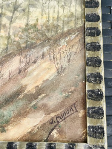 Aquarelle belge Coucher de soleil à Houffalize signée J. Dupont