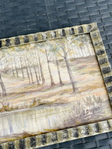 Aquarelle belge Étang en forêt près de Chevetogne signée J. Dupont