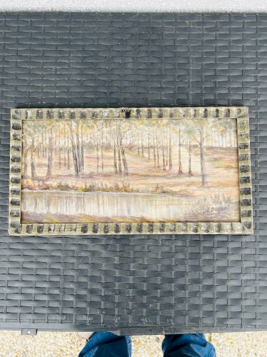Aquarelle belge Étang en forêt près de Chevetogne signée J. Dupont
