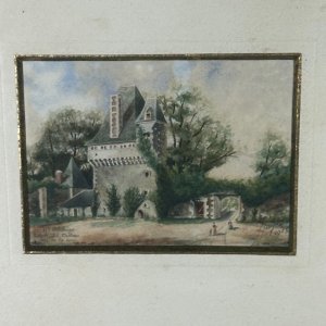 Aquarelle début XXe entrée du château de Haute-Goulaine 1903 L1064