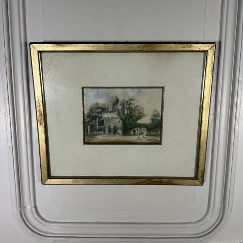 Aquarelle début XXe entrée du château de Haute-Goulaine 1903 L1064