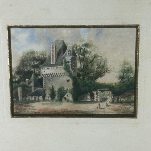 Aquarelle début XXe entrée du château de Haute-Goulaine 1903 L1064