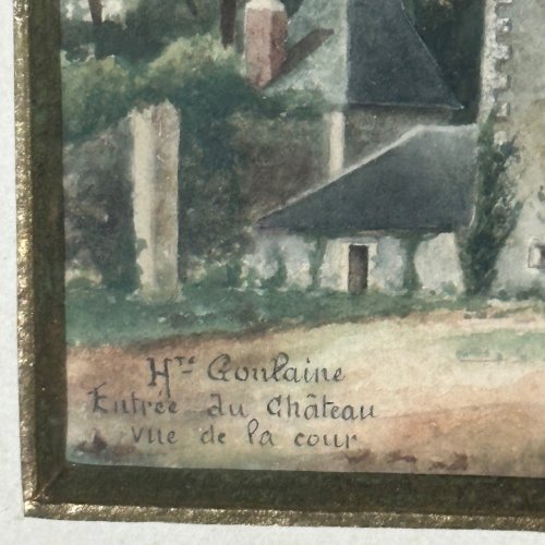 Aquarelle début XXe entrée du château de Haute-Goulaine 1903 L1064