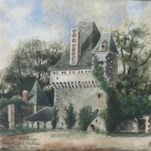 Aquarelle début XXe entrée du château de Haute-Goulaine 1903 L1064