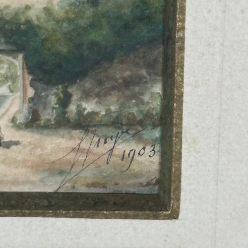 Aquarelle début XXe entrée du château de Haute-Goulaine 1903 L1064
