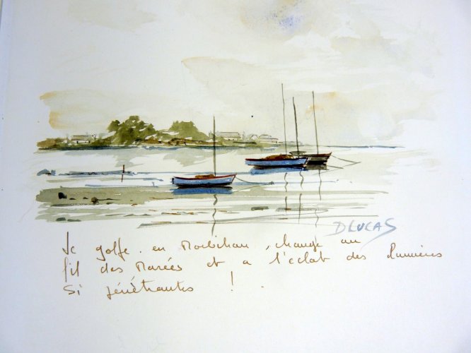 Aquarelle école française XX° GOLF DU MORBIHAN signée Dany Lucas Certificat