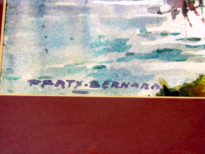Aquarelle Ecole Lyonnaise XX° BORD DE LAC Signée Bernard Pratx, Cadre sous Bois