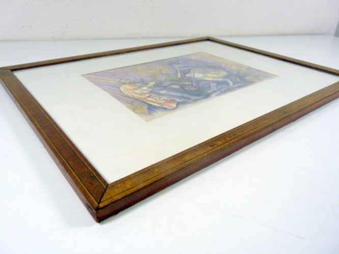 Aquarelle encre de Chine 1995 CONCERT signée & datée, cadre bois sous verre