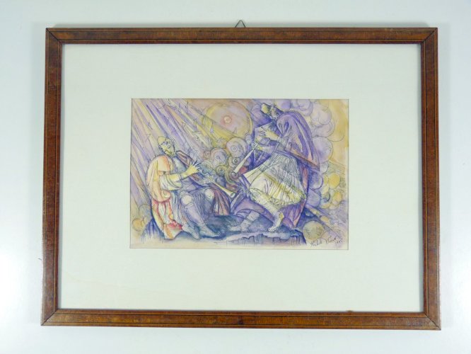 Aquarelle encre de Chine 1995 CONCERT signée & datée, cadre bois sous verre